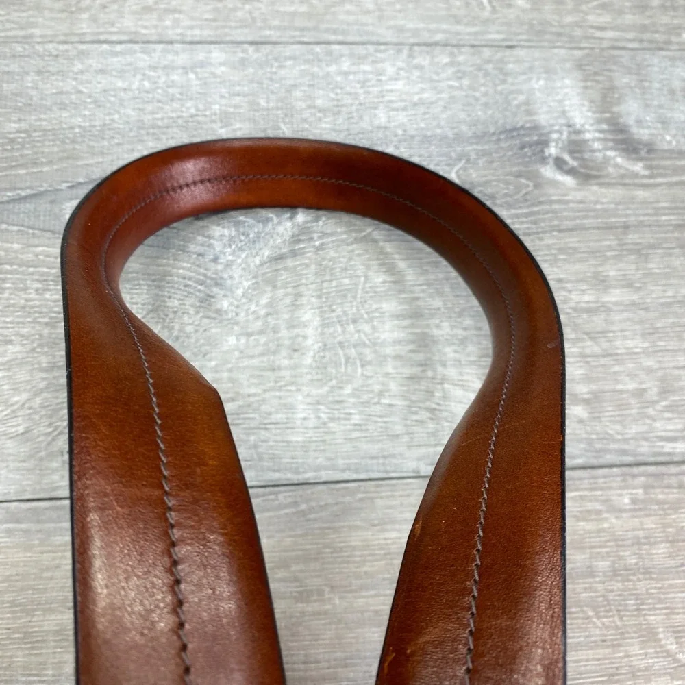 Bosca Leather Belt Mens 44 Brown Center Stitch Casual Dress Made in Canada